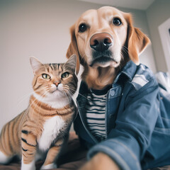 Selfies of cats and dogs in clothes