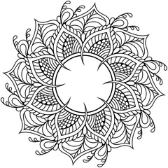 Mandala frame. Highly detailed ornamental design. Tattoo, print, design element, for coloring book pages
