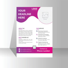 Modern flyer design for advertising promotion and growth company. abstract flat flyer design . orange and pink color flyer. creative unique nice clean white background design. Half page A4 flyer fre