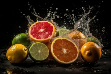 orange and water splash with black background high quality image