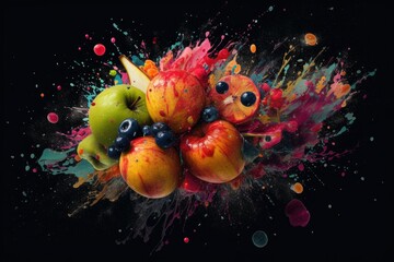 Obraz na płótnie Canvas red and yellow fruits splashes scene high quality image