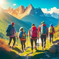 group of hikers on the mountain