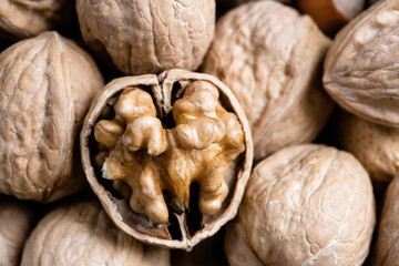 Walnuts in a shell close up