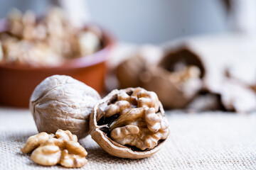 Walnuts in a shell close up