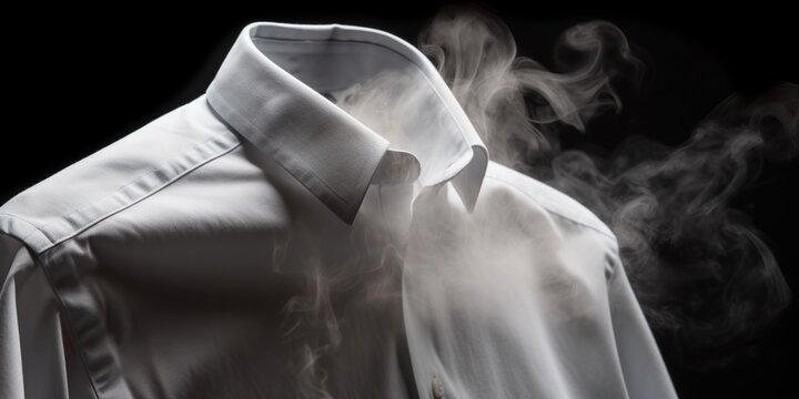 Wispy tendrils of steam rise from a freshly ironed shirt hinting at the warmth and care that went into its preparation, concept of Attention to detail, created with Generative AI technology