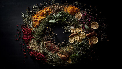 Obraz na płótnie Canvas Healthy gourmet cooking fresh organic herb seasoning generated by AI