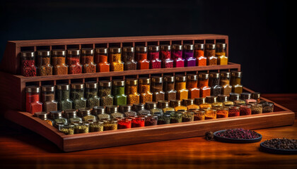 Variation in seasoning jar collection colorful condiments generated by AI