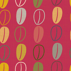 Coffee beans on a pink square background. Linen texture.