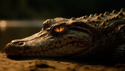 Obraz premium Large reptile resting in tropical climate heat generated by AI