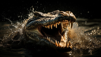 Furious crocodile screams with open mouth underwater generated by AI