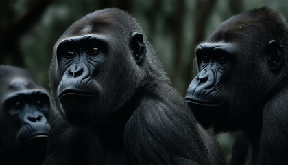 Obraz premium Black and white monkey portrait staring ahead generated by AI