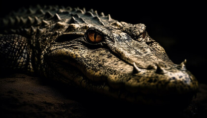 Fototapeta premium Aggressive crocodile jaws snap in murky water generated by AI