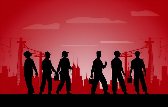 Men at the construction site on labour day