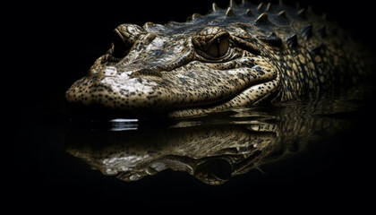 Spectacled caiman, large reptile with deadly teeth generated by AI