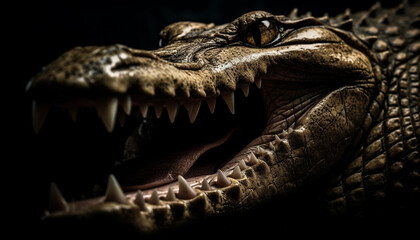 Obraz premium Furious crocodile open mouth reveals sharp teeth generated by AI