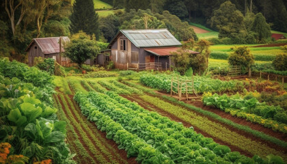 Fototapeta na wymiar Fresh organic vegetables grow in rural mountain meadow generated by AI