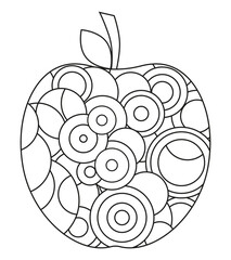 Picture apple, coloring with black lines, silhouette of an apple, black and white, coloring-antistress. Vector illustration. ESP 10.