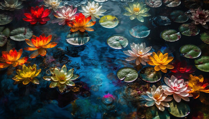 Obraz na płótnie Canvas Lotus water lily blossom in underwater pond generated by AI