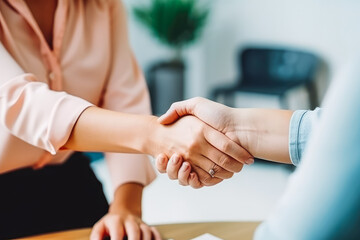 Fototapeta na wymiar Successful financial plans. Insurance agent shaking hands with client, making a deal. Generative AI.