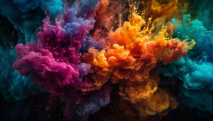 Fototapeta na wymiar Futuristic galaxy explodes in vibrant multi colored chaos generated by AI