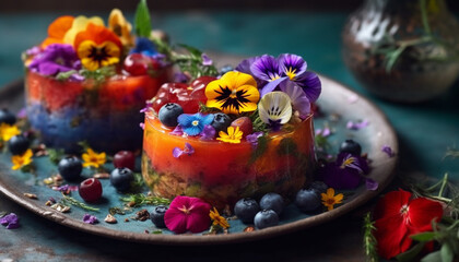 Fototapeta na wymiar Homemade berry cheesecake, a gourmet indulgence scene generated by AI