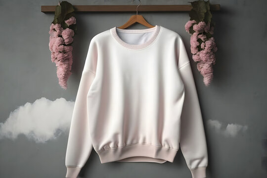 White sweater on a pink background. Mockup template for print design. Neural network AI generated art