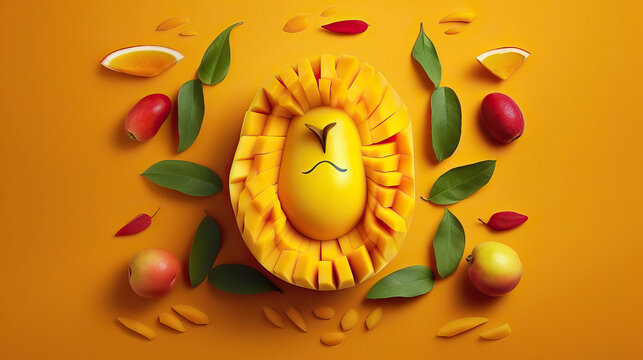 Lebensmittelkunst (Food-Art) mit einer Mangofrucht (Generative AI)