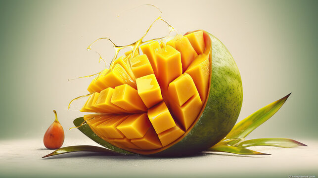 Lebensmittelkunst (Food-Art) mit einer Mangofrucht (Generative AI)