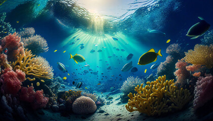 Fototapeta na wymiar Jewels of the Deep: Exploring a Vibrant Underwater Paradise. Generated AI