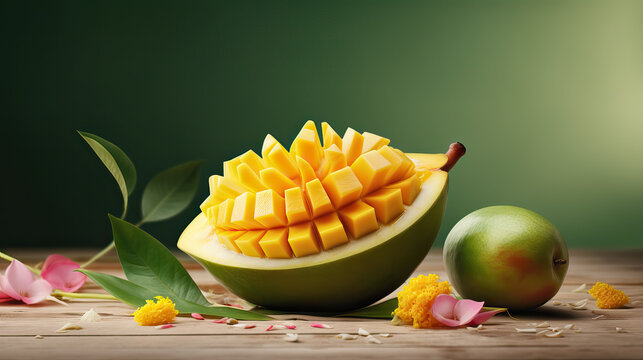 Lebensmittelkunst (Food-Art) mit einer Mangofrucht (Generative AI)