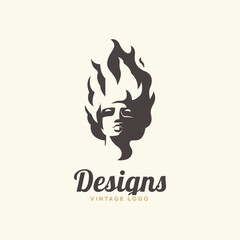 fire human logo design inspiration, human with fire hair
 silhouette.
