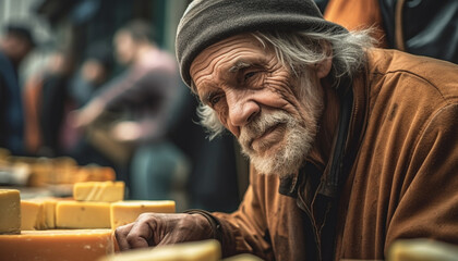 Smiling senior man working outdoors, aging gracefully generated by AI