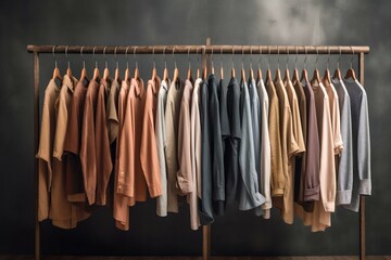 Clothes Hanging on Hangers on Racks. Generative ai