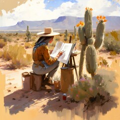 Woman Painting Plein Aire in the Sonoran Desert
