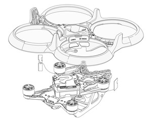 Drone FPV Line Stroke. FPV Glasses. Drone Vector Isolated. White Background. R202304005