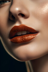 Close up lips, clean skin, make up cosmetic, generative ai.