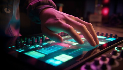 Fototapeta premium Hand on the knob, nightlife aglow at club generated by AI