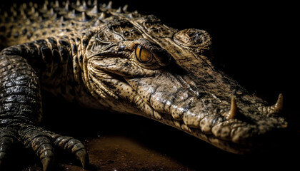 Obraz premium Dangerous alligator teeth close up portrait underwater generated by AI