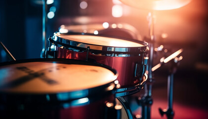 Fototapeta na wymiar Drummer drum kit transcends night heat generated by AI