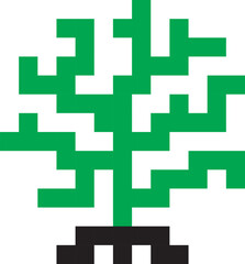 Tree of life, spiritual, sacred, ecological symbol. Stylized drawing of large square pixels. Vector graphics