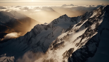 Fototapeta na wymiar Tranquil sunset atop majestic mountain peak, breathtaking view generated by AI