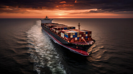 Fototapeta premium Container cargo ship, Shipping, Trading, Cargo, Import, Expoert - Generative AI