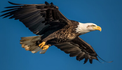 Obraz premium Majestic bird of prey flying with fish generated by AI