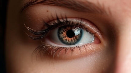 Naklejka premium Close up detail beautiful female eye macro, fashion naturel makeup. Generative AI