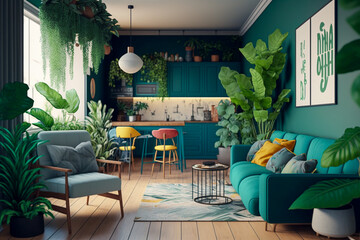 Living room decorated with beautiful plants
