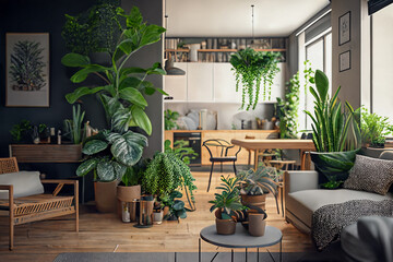 Living room decorated with beautiful plants