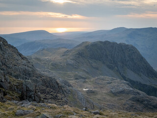 Hazy Scafell Pike evening views