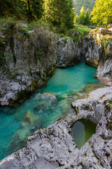 Soca turquoise river near Bovec in Slovenia
