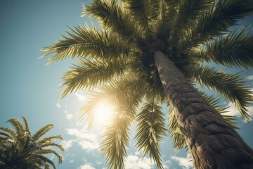 Fototapeta na wymiar 3d-rendering of palm tree reaching towards sky. Generative AI
