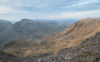 Hazy Scafell Pike evening views